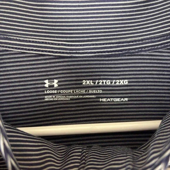 Under Armour Mens 2XL HeatGear 1/4 Zip Pullover Navy Blue Striped Performance - Picture 2 of 15
